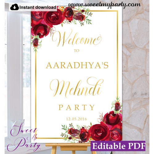 Red Roses Mehndi Party welcome sign,Mehndi Night welcome sign,(16)